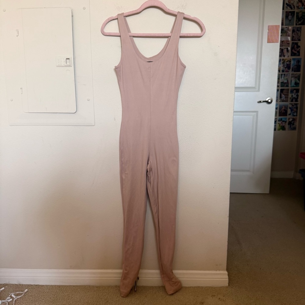 JLUXLABEL Nude Beige Bodycon Jumpsuit Women’s Small Sleeveless Stretch One Piece